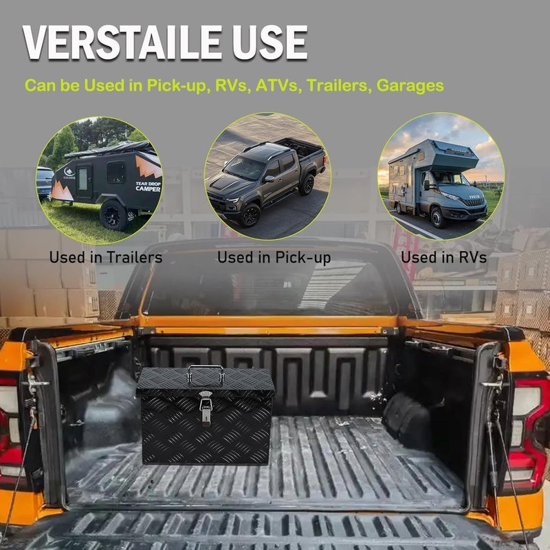 caqeg 16 Inch Heavy-Duty Aluminum Truck Tool Box with Stripe Tread Design – Waterproof, Rustproof Storage Organizer for Pickup Trucks, Trailers, and RVs – Black - Image 5